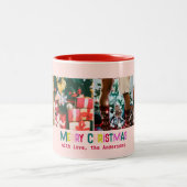 明るく楽しいメリークリスマス4フォト赤面ピンク ツートーンマグカップ (中央)
