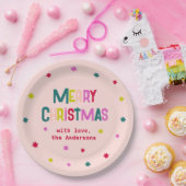 明るく楽しいメリーモダンクリスマス赤面ピンク ペーパープレート (パーティー)