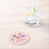 明るく楽しいメリーモダンクリスマス赤面ピンク ラウンドペーパーコースター (インサイチュ)