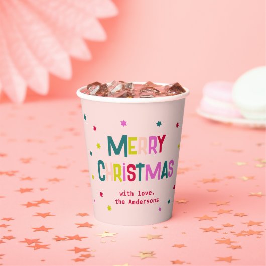 明るく楽しいメリーモダンクリスマス赤面ピンク 紙コップ (インサイチュ)