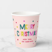 明るく楽しいメリーモダンクリスマス赤面ピンク 紙コップ (正面)