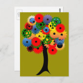 明るく機械的カラフルなギアツリー ポストカード (正面/裏面)