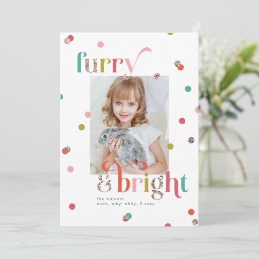 明るく毛皮の休日のフォトカード シーズンカード (スタンド正面)