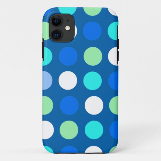 明るく涼しげな、モダンな青、白、緑のドット模様。 Case-Mate iPhoneケース (裏面)