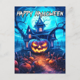 明るく照らされたハッピーハローウィンカボチャ ポストカード