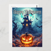 明るく照らされたハッピーハローウィンカボチャ ポストカード (正面/裏面)