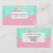 明るく真新しい緑のピンクの水彩画ブラシストローク 名刺 (正面/裏面)