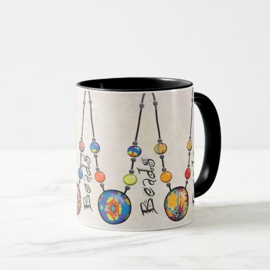 明るく着色されたビーズが付いているマグ マグカップ (正面右)