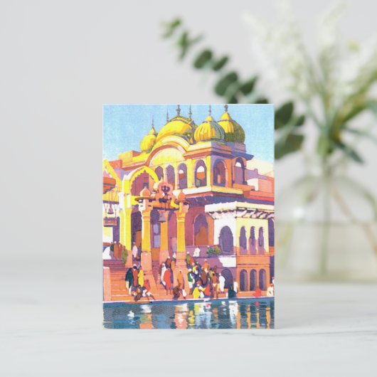 明るく着色されたヴィンテージインド ポストカード (スタンド正面)