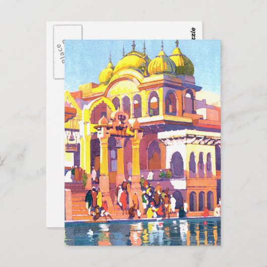 明るく着色されたヴィンテージインド ポストカード (正面/裏面)