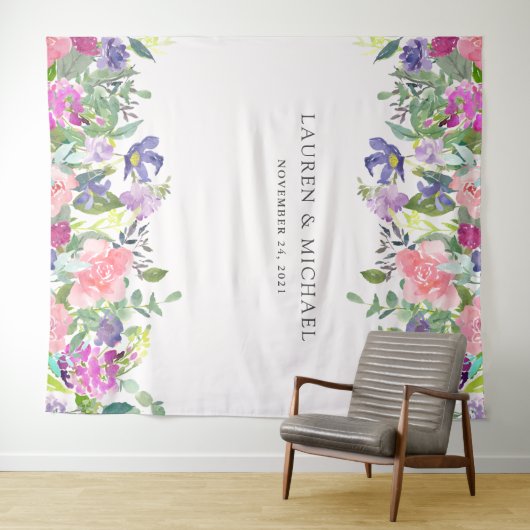 明るく着色された花柄|の写真ブースの支柱 タペストリー (インサイチュ(横))