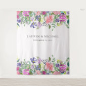 明るく着色された花柄|の写真ブースの支柱 タペストリー (正面)