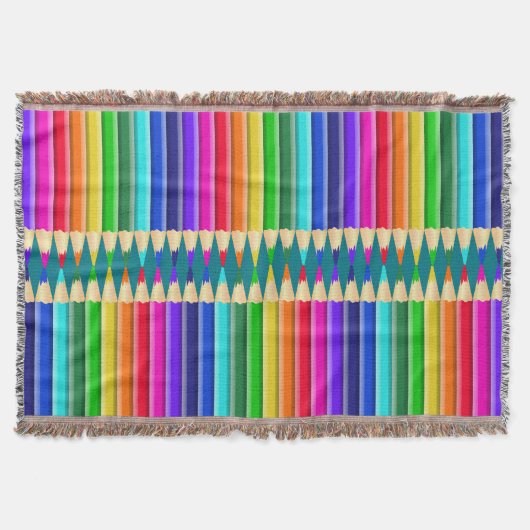 明るく着色された虹の鉛筆、クレヨン スローブランケット (正面)
