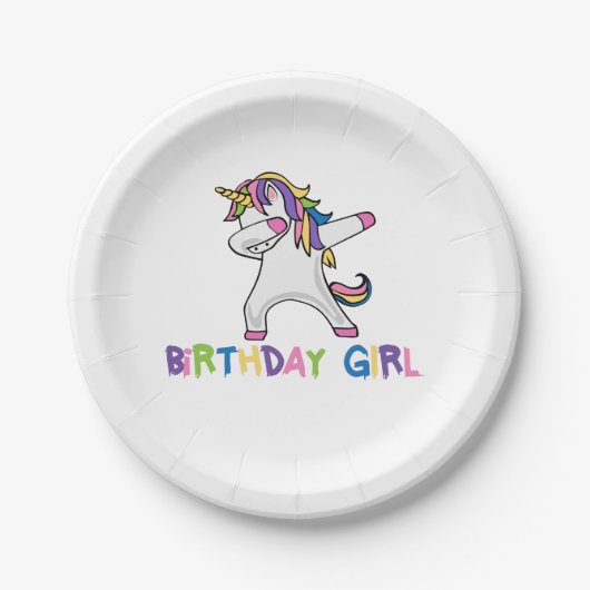 明るく着色された軽く押えるユニコーンの誕生日の女の子 ペーパープレート (正面)
