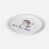 明るく着色された軽く押えるユニコーンの誕生日の女の子 ペーパープレート (アングル)