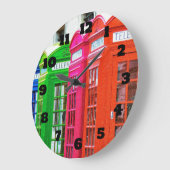 明るく着色された電話ボックスの列 ラージ壁時計 (傾斜)