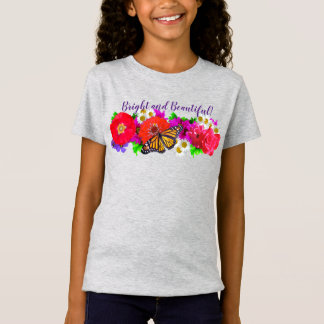 明るく美しい(昆虫)オオカバマダラ、モナーク蝶と花 Tシャツ