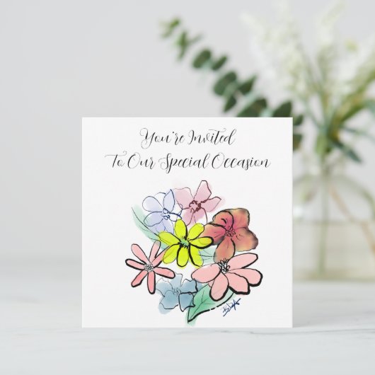 明るく花のグラフィックかわいらしをカスタマイズする 招待状 (スタンド正面)