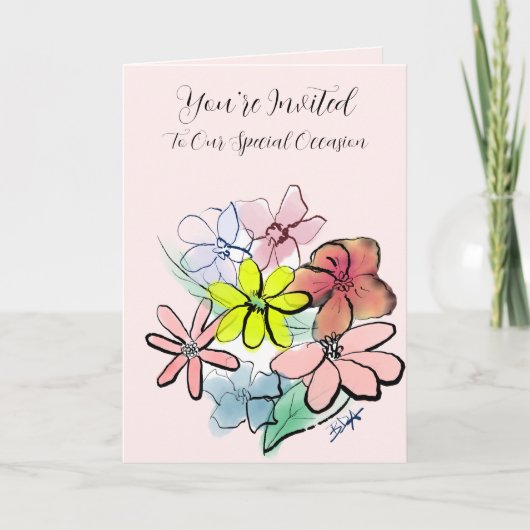 明るく花のグラフィックかわいらしをカスタマイズする 招待状 (正面)