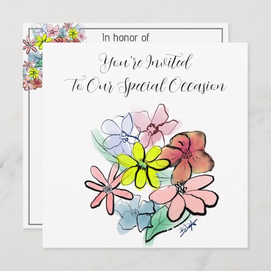 明るく花のグラフィックかわいらしをカスタマイズする 招待状 (正面/裏面)