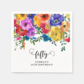 明るく華やかな花柄の50歳の誕生日 スタンダードカクテルナプキン (正面)