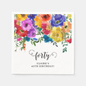 明るく華やかな花模様の40歳の誕生日 スタンダードカクテルナプキン (正面)