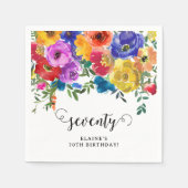 明るく華やかな花模様の70歳の誕生日 スタンダードカクテルナプキン (正面)