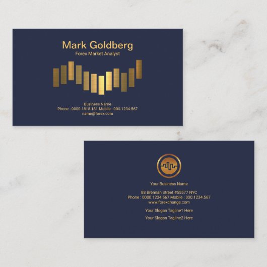 明るく贅沢な金ゴールドの棒グラフの外国為替のディーラー 名刺 (正面/裏面)