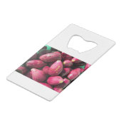 明るく赤いウチワサボテンサボテンのフルーツ クレジットカード栓抜き (裏面アングル)