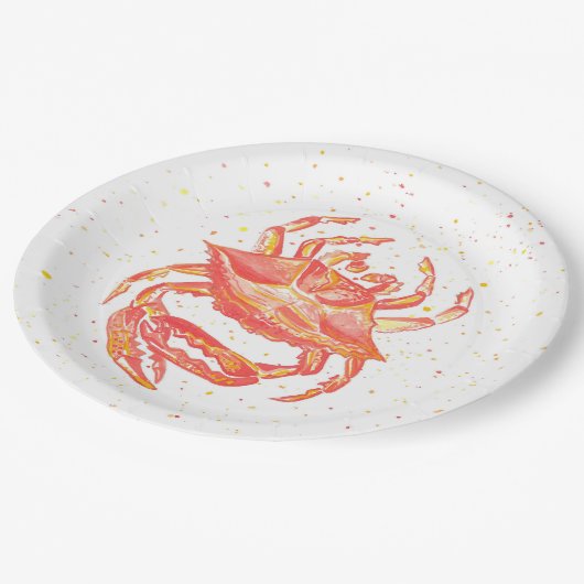 明るく赤いカニの紙皿 ペーパープレート (アングル)