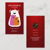 明るく赤いペット乳母のかわいいくま家族 名刺 (正面/裏面)