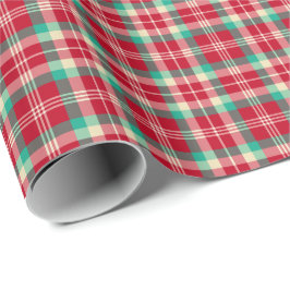 明るく赤いヴィンテージのクリスマスの格子縞 ラッピングペーパー