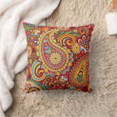 明るく赤い花のペイズリーのボヘミア人パターン クッション (ブランケット)