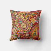 明るく赤い花のペイズリーのボヘミア人パターン クッション (裏面)