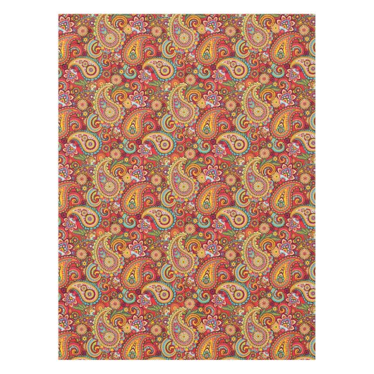 明るく赤い花のペイズリーのボヘミア人パターン テーブルクロス (正面)