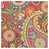 明るく赤い花のペイズリーのボヘミア人パターン ファブリック (クローズアップ)