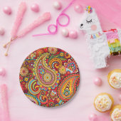 明るく赤い花のペイズリーのボヘミア人パターン ペーパープレート (パーティー)