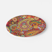 明るく赤い花のペイズリーのボヘミア人パターン ペーパープレート (アングル)
