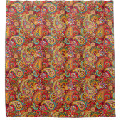 明るく赤い花のペイズリーの継ぎ目が無いパターン シャワーカーテン (正面)