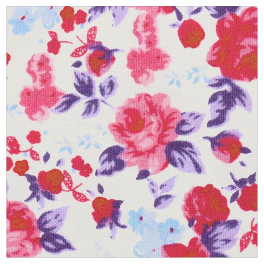明るく赤く、紫色、およびピンクの花パターン ファブリック (クローズアップ)