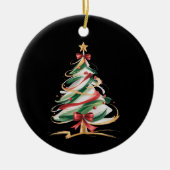 明るく輝くツリーのクリスマス ホリデー 冬 セラミックオーナメント (正面)
