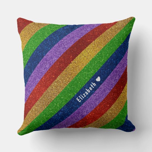 明るく輝くレインボーフェイクグリッターストライプの クッション (裏面)