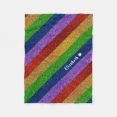 明るく輝くレインボーフェイクグリッターストライプの フリースブランケット (正面)