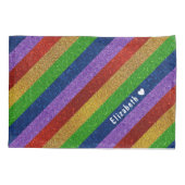 明るく輝くレインボーフェイクグリッターストライプの 枕カバー (裏面)