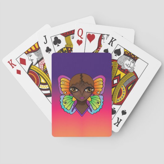 明るく輝く蝶の羽を持つカラフル人 トランプ (裏面)