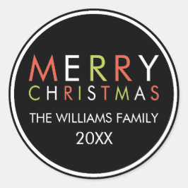 明るく陽気なクリスマスステッカー – 黒 ラウンドシール