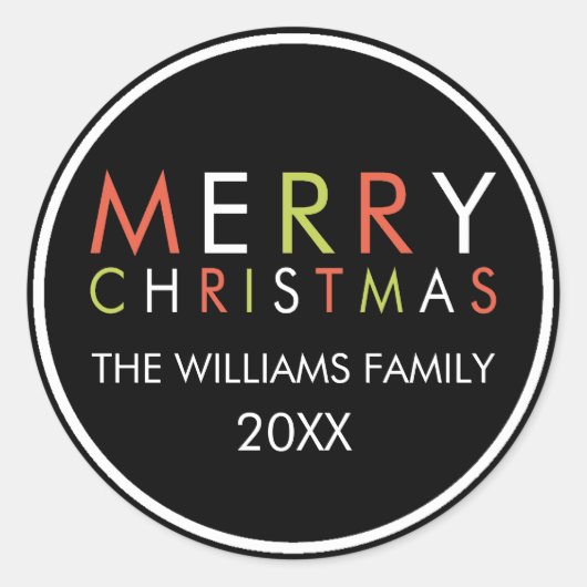 明るく陽気なクリスマスステッカー – 黒 ラウンドシール (正面)
