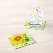 明るく陽気な黄色のひまわり スクエアペーパーコースター (インサイチュ)