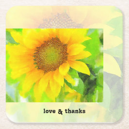 明るく陽気な黄色のひまわり スクエアペーパーコースター