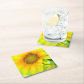明るく陽気な黄色のひまわり スクエアペーパーコースター (インサイチュ)